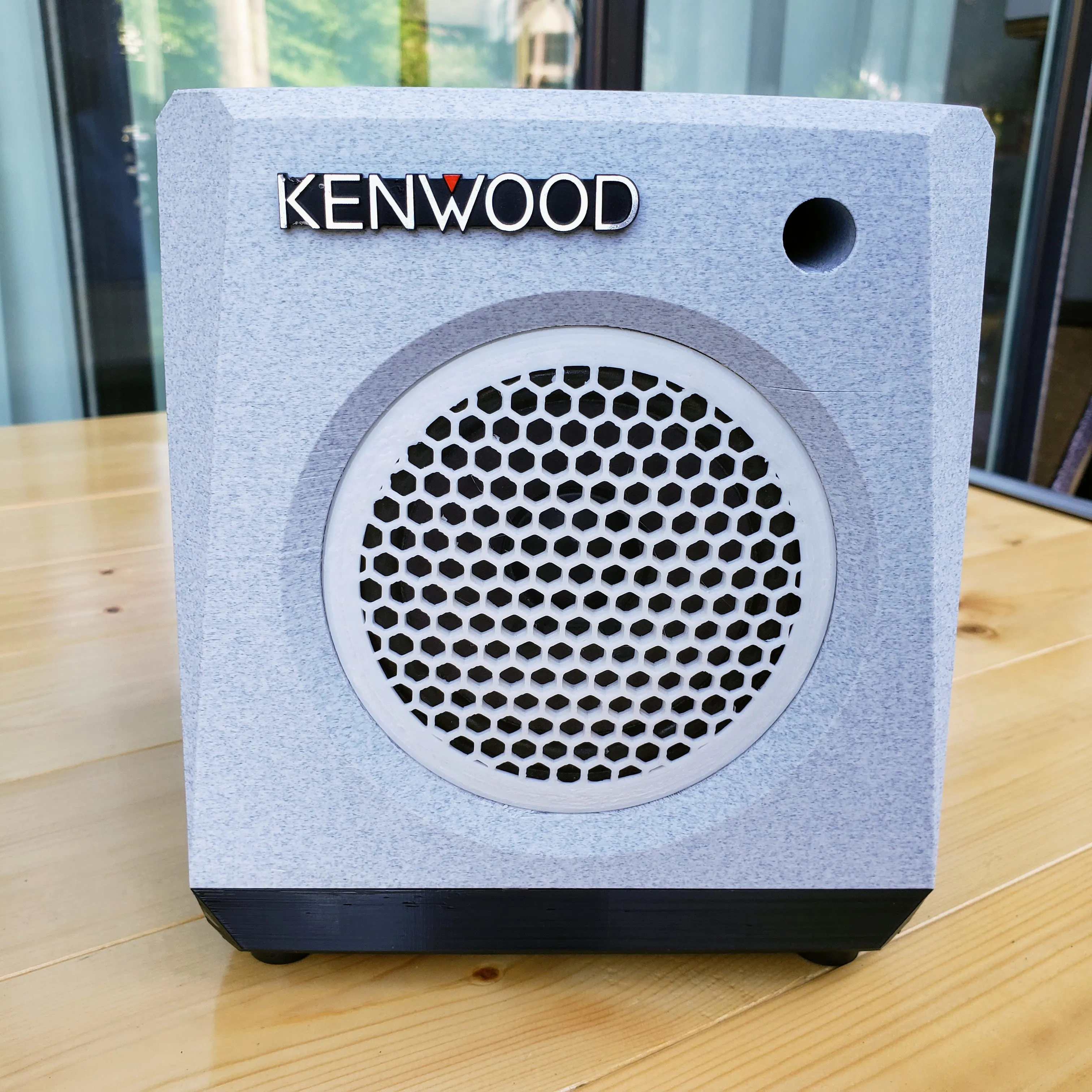 Marble PLA speaker cabinet — front detail