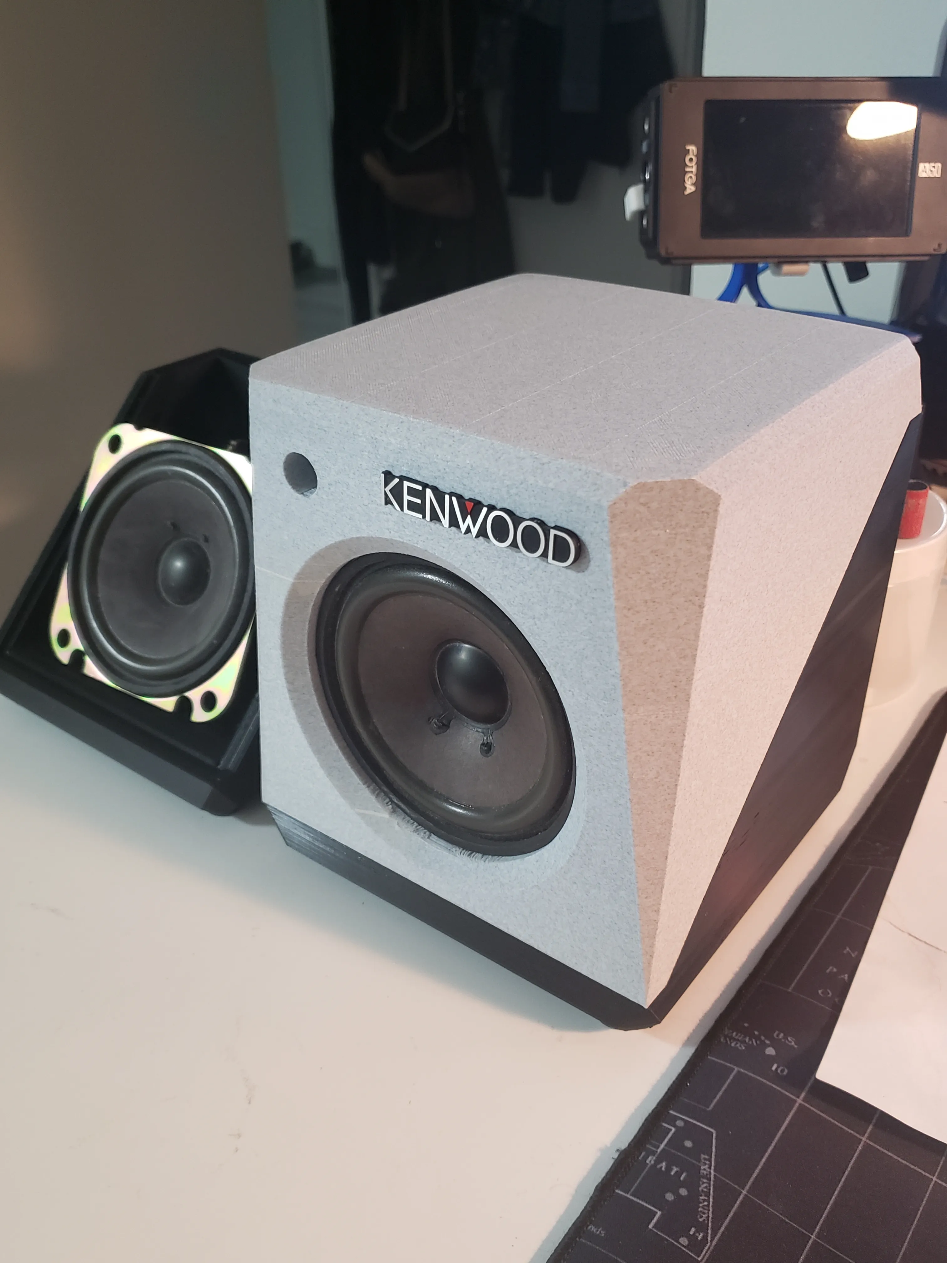 In-progress build — driver fit and cabinet assembly